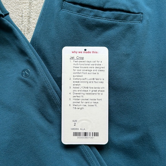 Lululemon EARLY ISSUE Jet Crop, size 2, Alberta Lake, Luon, Cuffs - Picture 6 of 9